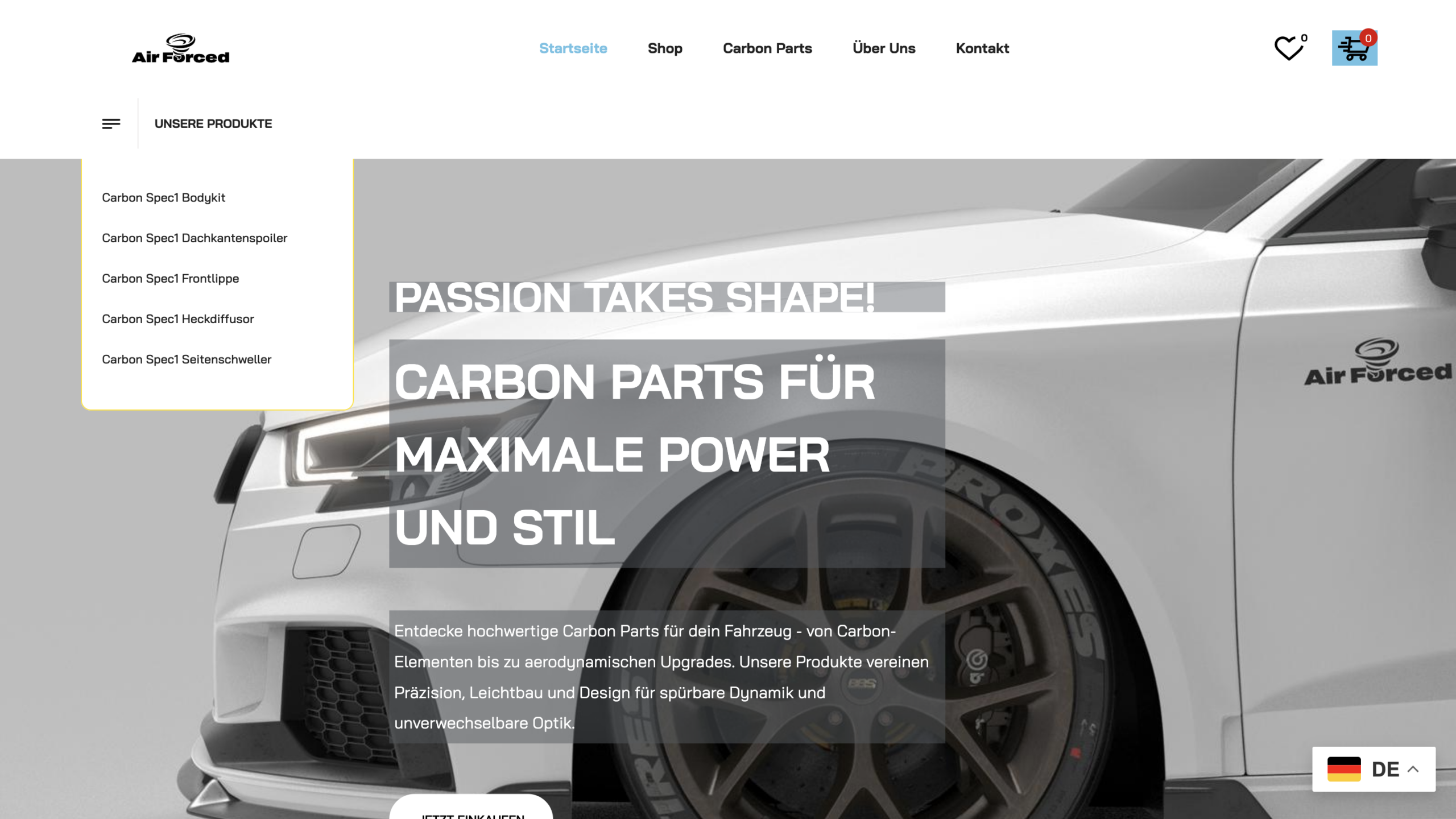 Air forced parts - Website Bildschirmfoto